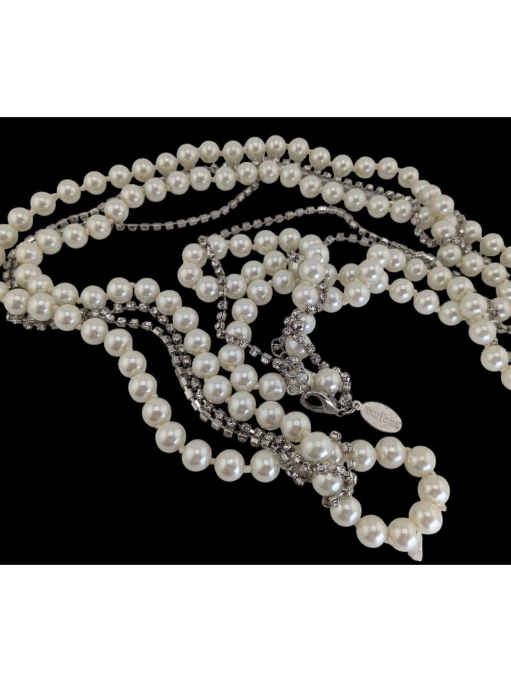 Glam Coquette Pearl Rhinestone Long Necklace White House Black Market